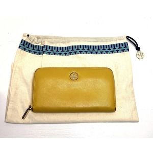 Tory Burch Yellow Leather Long Wallet Robinson Zip Around Clutch